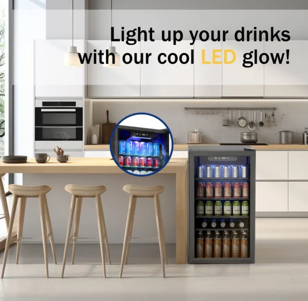 SIMZLIFE Beverage Refrigerator and Cooler, 125 Can Mini fridge with Glass Door for Home/Bar/Office, Black - Image 5