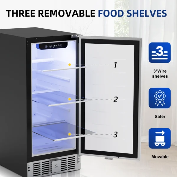 SIMZLIFE Beverage Refrigerator 15Inch Under Counter 127 Can Beverage Fridge Beverage Cooler Built-in Beer Fridge Wine Cooler - Image 3