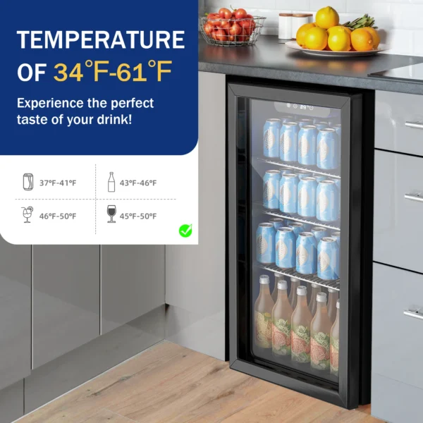 SIMZLIFE Beverage Refrigerator and Cooler, 125 Can Mini fridge with Glass Door for Home/Bar/Office, Black - Image 2