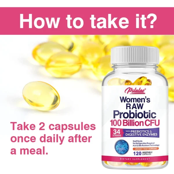 Raw Probiotics for Women - 100 Billion CFU, with Prebiotics,Digestive Enzymes - Promotes Digestion and Gut Health - 120 Capsules - Image 5