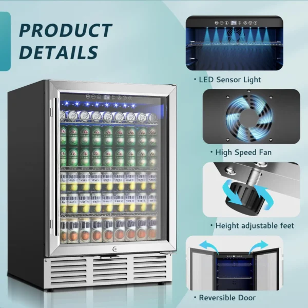 Beverage Refrigerator 24Inch 180 Can Built-in Beverage Cooler Under Counter Beer Fridge Soda Water Wine For Kitchen Bar Office - Image 2