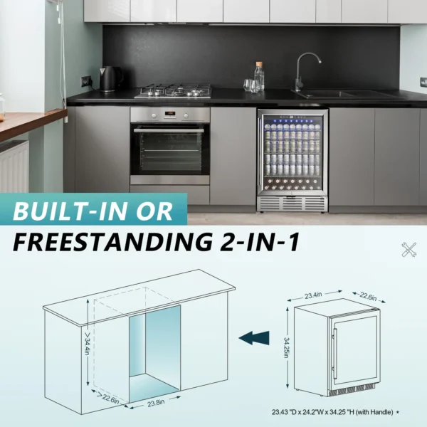 Beverage Refrigerator 24Inch 180 Can Built-in Beverage Cooler Under Counter Beer Fridge Soda Water Wine For Kitchen Bar Office - Image 5