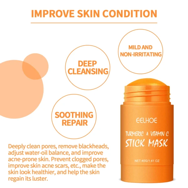 EELHOE Turmeric Face Mask Stick Deep Cleaning Shrink Pores Hydration Moisturizer Blackhead Remover Exfoliating Facial Care Mask - Image 5
