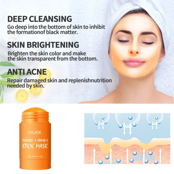 EELHOE Turmeric Face Mask Stick Deep Cleaning Shrink Pores Hydration Moisturizer Blackhead Remover Exfoliating Facial Care Mask - Image 4