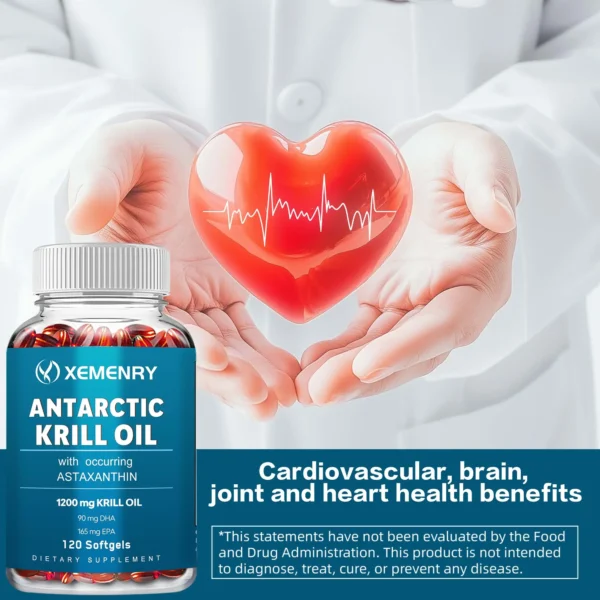 Antarctic Krill Oil Supplement - EPA, DHA, Astaxanthin Phospholipids, Heart, Brain, Joint Eye Health - 120 Capsules - Image 4