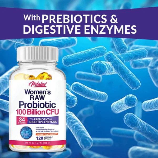 Raw Probiotics for Women - 100 Billion CFU, with Prebiotics,Digestive Enzymes - Promotes Digestion and Gut Health - 120 Capsules - Image 3