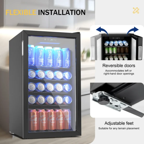 SIMZLIFE Beverage Refrigerator and Cooler, 125 Can Mini fridge with Glass Door for Home/Bar/Office, Black - Image 3