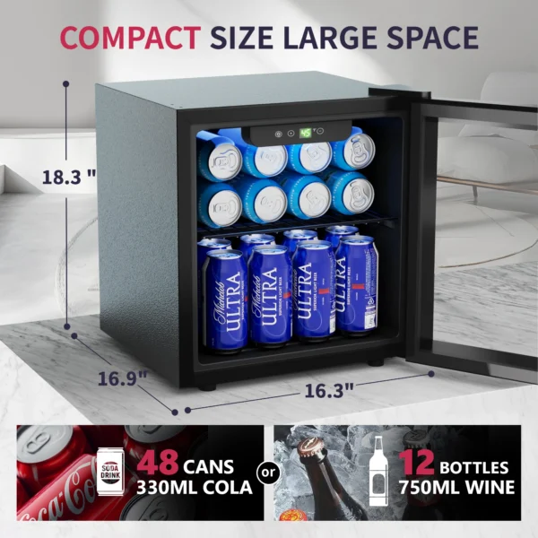SIMZLIFE Mini Fridge 1.3 cu.ft 48 Can Beverage Refrigerator Cooler for Beer Drinks Wines Beverage Fridge with Adjustable Shelves - Image 2