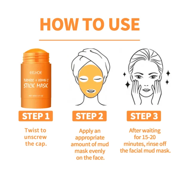 EELHOE Turmeric Face Mask Stick Deep Cleaning Shrink Pores Hydration Moisturizer Blackhead Remover Exfoliating Facial Care Mask - Image 6