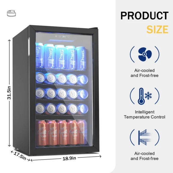 SIMZLIFE Beverage Refrigerator and Cooler, 125 Can Mini fridge with Glass Door for Home/Bar/Office, Black - Image 6