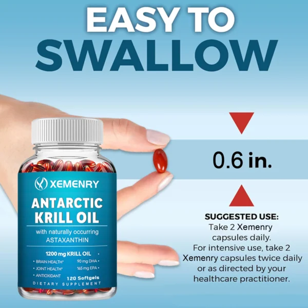 Antarctic Krill Oil Supplement - EPA, DHA, Astaxanthin Phospholipids, Heart, Brain, Joint Eye Health - 120 Capsules - Image 5