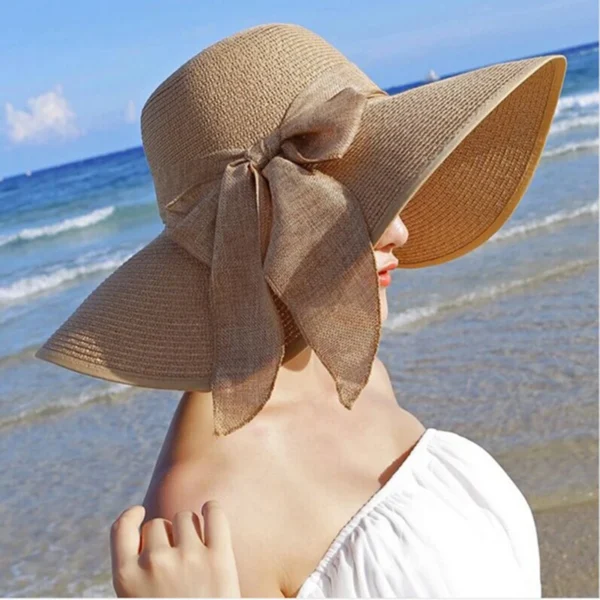 Summer Women Straw Hat Bowknot Wide Brim Floppy Panama Hats Female Lady Outdoor Foldable Beach Sun Cap - Image 2