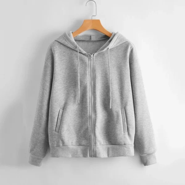 Korean Fashion Hoodies Solid Color Short Loose Hooded Sweatshirts Long Sleeve Zipper Pullovers Women Casual Hoodies Tops D5 - Image 2