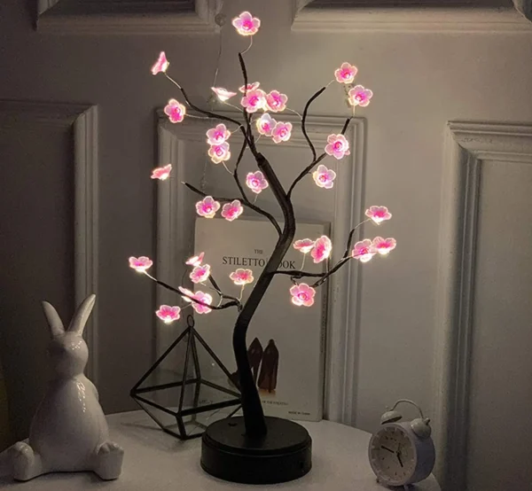 Home Decoration USB/Battery Powered Touch Switch Warm White Artificial Bonsai Cherry Blossom Desktop Tree LED Lamp Light - Image 2