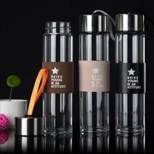 High Quality Glass Water Bottles 500ml Lid With Rope Drink Bottled For Beverages Outdoor Brief Portable Tea bottle