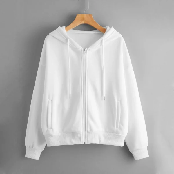 Korean Fashion Hoodies Solid Color Short Loose Hooded Sweatshirts Long Sleeve Zipper Pullovers Women Casual Hoodies Tops D5 - Image 4
