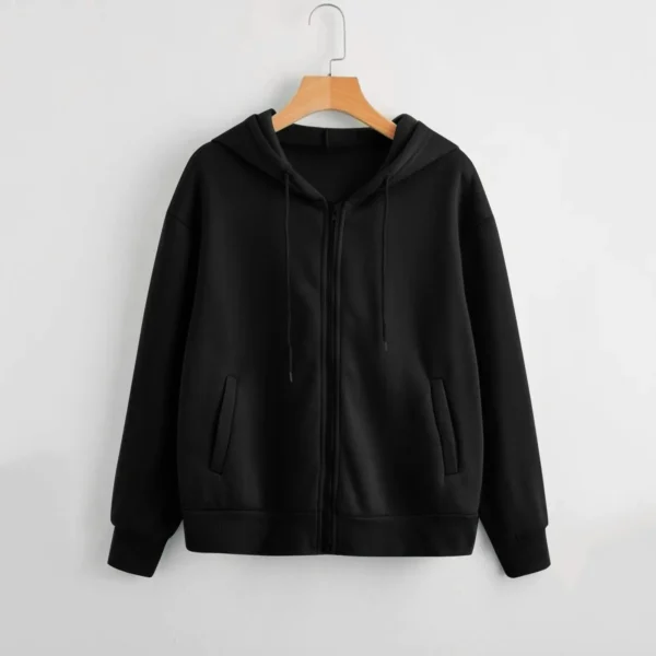 Korean Fashion Hoodies Solid Color Short Loose Hooded Sweatshirts Long Sleeve Zipper Pullovers Women Casual Hoodies Tops D5 - Image 3