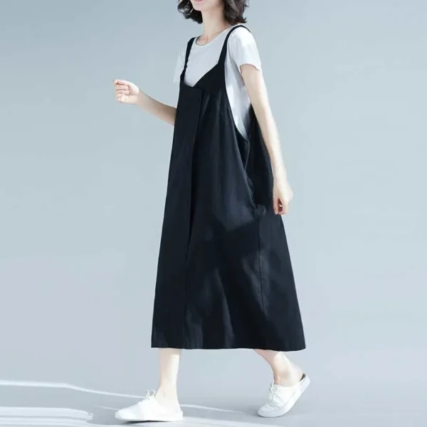 Cotton Linen Dress Women Summer Sleeveless Spaghetti Strap Casual Dress New 2020 Vintage Style V-neck Female Long Dresses P1154 - Image 5