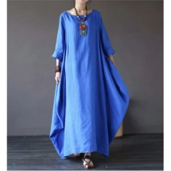 Women's Loose O Neck Large Swing Cotton And Linen Long Dress Spring Summer White Maxi Dresess Women Vintage Women's Dress - Image 2