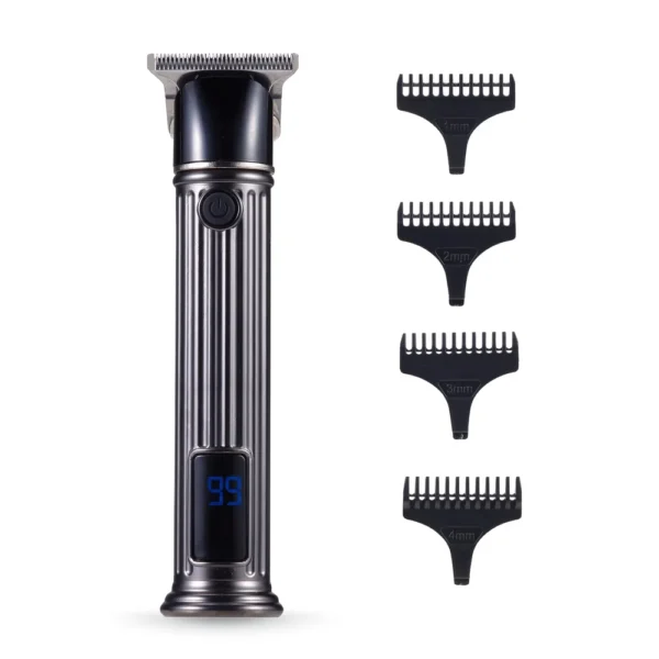Cordless Rechargeable Metallic Men's Hair Clipper T-Blade Kit with Stainless Steel Blades LED Display 4 Comb Guides Beard Trim - Image 2