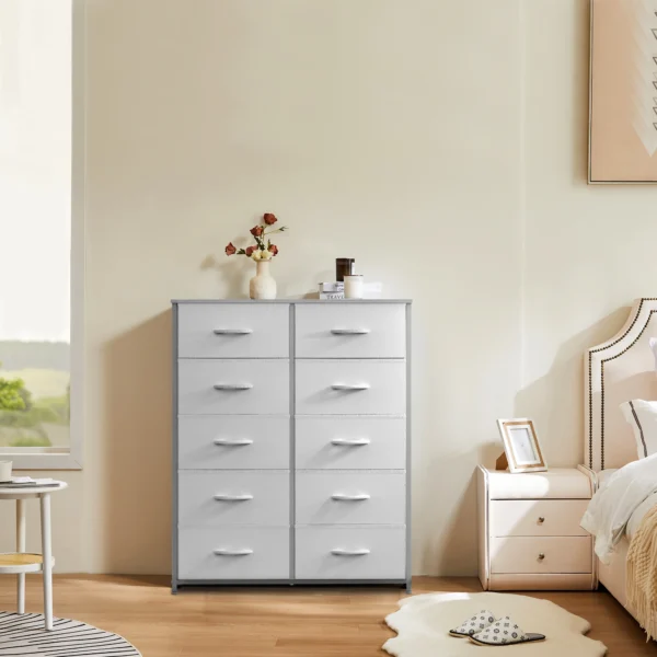 JHK Wardrobes For Bedroom With 5/7/10 White Lover Fabric Drawers Chest Wardrobe Closet For Storage Cabinet Bedroom Of Furniture - Image 2