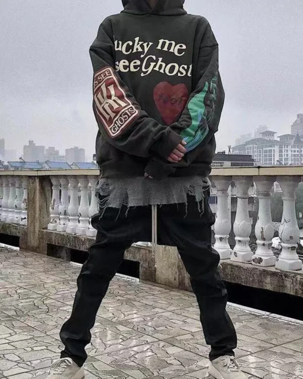 kanye Foamed love letters graffiti print hoodie for men and women with fleece jacket - Image 2