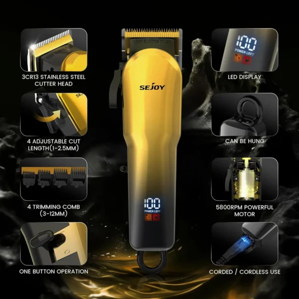 Sejoy Electric Hair Clippers for Men Professional Hair Trimmer Machine Rechargeable Cordless Multifunctional Barber Gift - Image 2