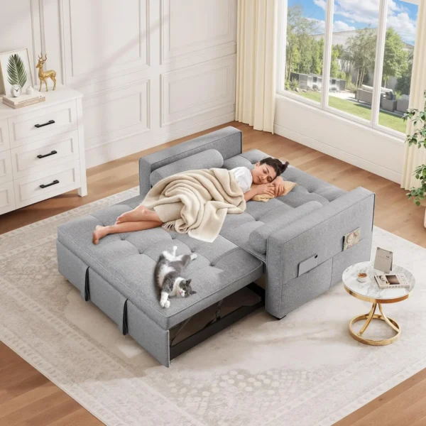 Convertible Sleeper Sofa Bed Loveseat Couch with Pullout Bed, USB Ports, Storage Pocket， Modern Lounge Furniture - Image 6