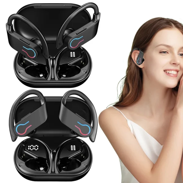 Bluetooth 5.3 Wireless Earbuds Sports Headphones with Earhooks Built-in Mic Earphones Waterproof Headphones Ear Buds for Sports - Image 3