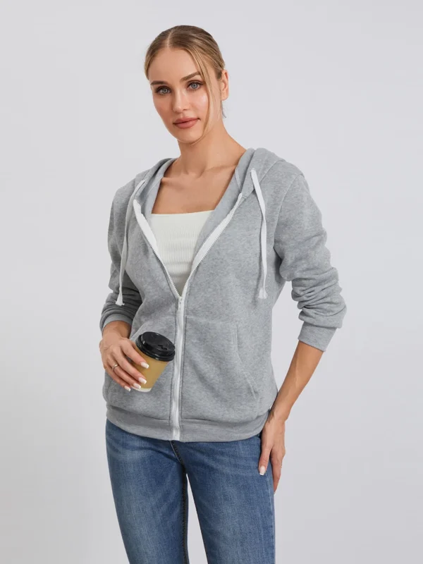 Women s Zip Up Hoodies Long Sleeve Solid Color Classic Fit Sweatshirts Jackets Streetwear Tops - Image 5
