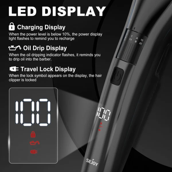 Sejoy Electric Hair Clipper For Men, 20 Gears Adjustable Hair Cut Machine Hair Trimmer Professional Rechargeable Hair Cut Barber - Image 3