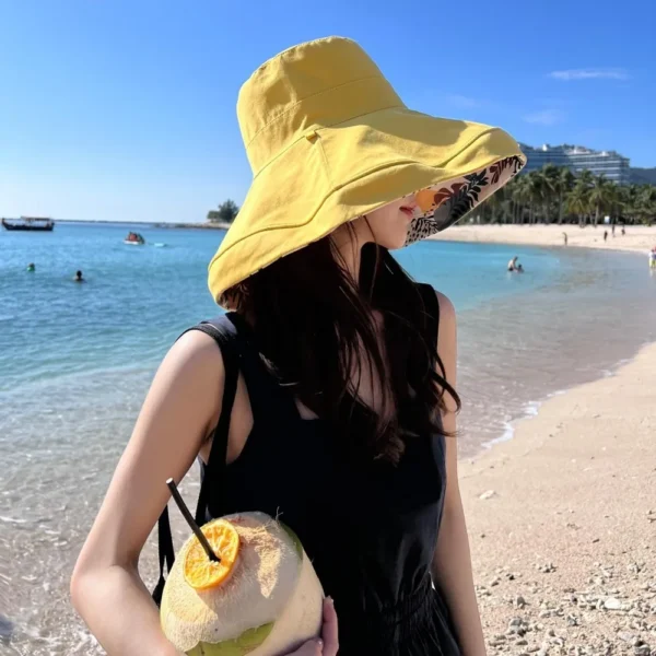Women Wide Brim Summer Sun Hat Wired Edge Beach Bucket Fishing Hats Reversible Foldable Travel UV Protection - Image 3