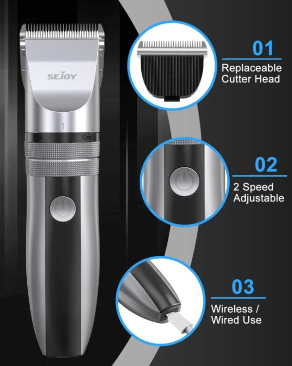 Sejoy Professional Electric Hair Trimmer Cordless Men's Hair Clipper Beard Trimmer Stainless Steel Blades Quiet Motor - Image 3