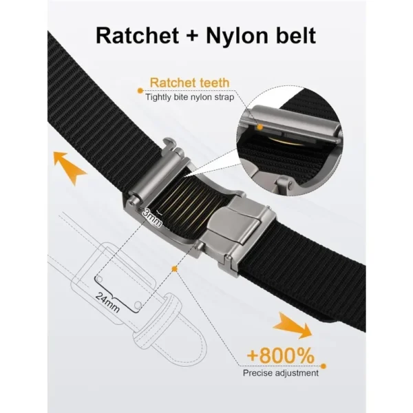 Ratchet Belt for Men, Nylon Web Tactical Belt with Automatic Slide Buckle, Adjustable Trim to Fit - Image 2