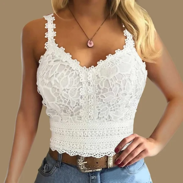 Active Tops For Women Fashion Lace Strap Splice V Neck Tank Vest Shirt Crop Top Female Streetwear Y2k Cropped Basics Tees - Image 3