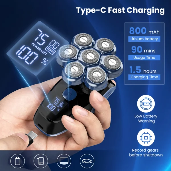 5 in 1 Electric Head Shaver for Bald Men 7D Floating Cutter Beard Trimmer Clipper Waterproof Shaving Men Grooming Kit - Image 5