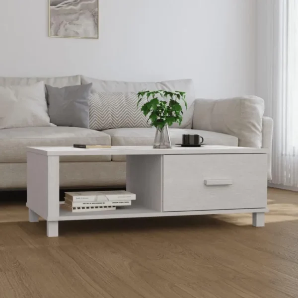 White Solid Pine Wood Coffee Table Medium Modern Design Living Room Furniture