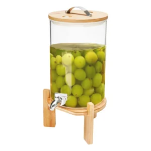 Glass Drink Dispenser with Bamboo Stand - 2 Gallon Cold Beverage Dispenser for Parties, Large Lemonade Jar with Spigot (7.5L)