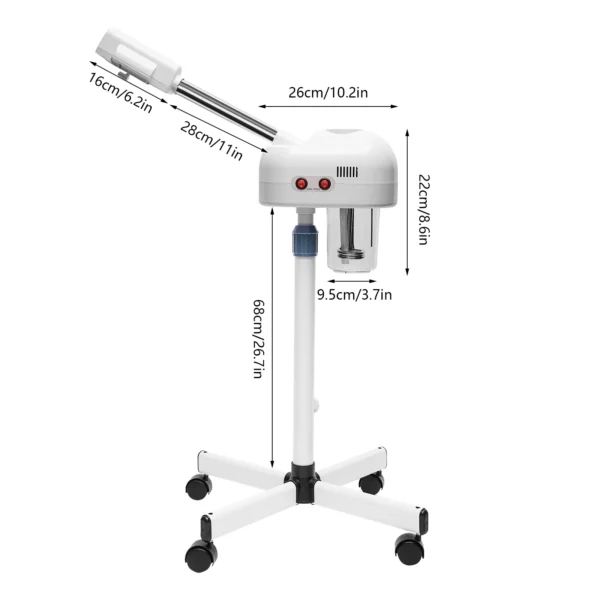 750ml Ozone Facial Steamer Height Adjustable Sprayer 360° Rotatable Movable Skin Care Equipment for Salon Beauty Spa White/Black - Image 5