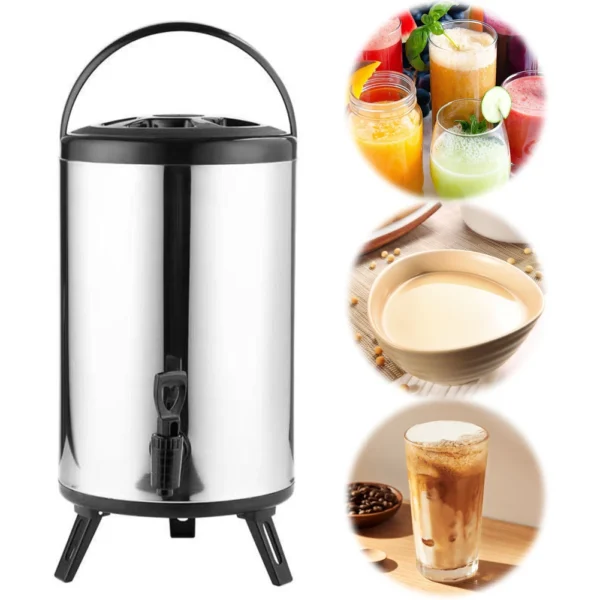 Stainless Steel Double-Layer Container 6L/8L with Faucet Beverage Dispenser Milk Tea Buckets Ideal for Water Milk Tea and Coffee - Image 2