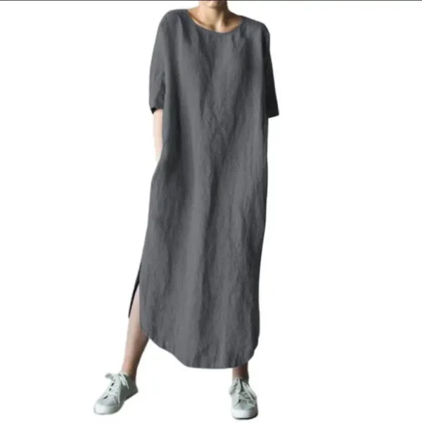 Linen Loose Maternity Tops Dresses for Pregnant Women Pleated Short Sleeve Dress Vestidos Outfits Pregnancy Clothing Plus Size - Image 5