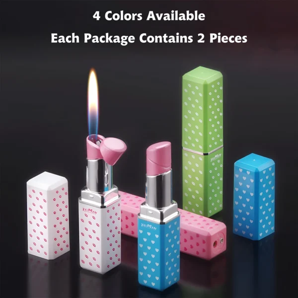 2 Pack of Cute Lipstick Lighter Soft Flame Refillable Butane Unique Gift for Girls,Women,Girlfriends (Without Butane Gas) - Image 3