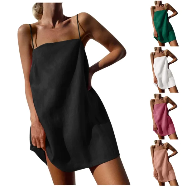 Y2k Camisole Dress Women Cotton Linen Casual Vacation Cute Spaghetti Strap Dresses Summer Trendy Beach Short Sundress 2024 Hot - Image 2