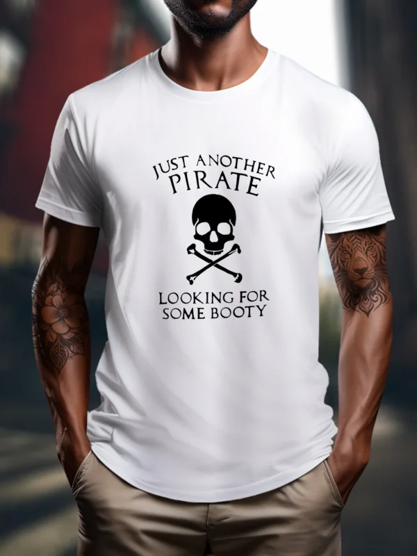 Men's 100% Cotton Crewneck T-Shirt - Pirate Booty Search Graphic, Casual Summer Fashion for Outdoor Sports