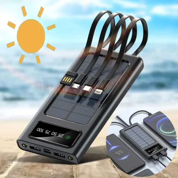 200000mAh Solar Power Bank 4-USB Cable Portable Charger Ultra-Large Capacity Mobile Power Suitable For Samsung Apple Huawei - Image 3