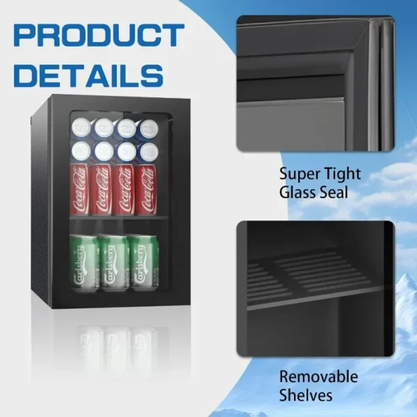 Compact Beverage Refrigerator,20 Can/0.9 Cubic Feet Fridge with Glass Front Door for Soda, Beer or Wine, Under Counter Small - Image 3