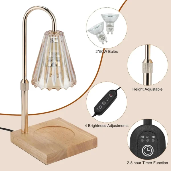 Lightess Candle Warmer Lamp, Electric Candle Lamp Warmer with Timer & Dimmer, Height Adjustable, with 2 Bulbs - Image 5
