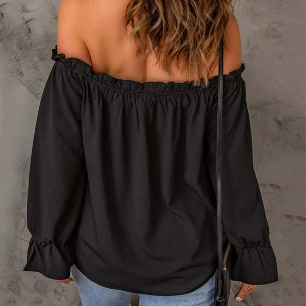 Sexy Off Shoulder Top T Shirt for Women Summer Fashion pleated One Neck Top Spring Solid Color Pullover beach wear Clothes - Image 2