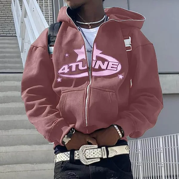 Zip Up Hoodies Y2k Cardigan New In Sweatshirts Warmth 4tune Letter Print Sweatshirts Trend Casual Hip Hop Hooded Mens Clothing - Image 3