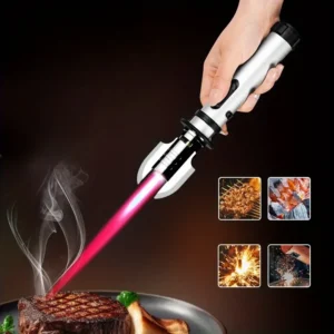 Windproof Gas Torch Lighter, Metal Butane Kitchen Lighter with Safety Lock, Adjustable Flame Refillable BBQ Candle Jet Lighters